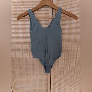 Zara Ribbed Top in Muted Blue